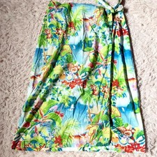 Vintage 90s Art to Wear Colorful Tropical Kidcore Resort Wrap Skirt Womens M Joy