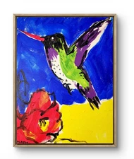 Aleph Original Art Hummingbird 1 14x11 Contemporary Expressionist Canvas