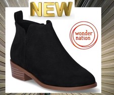 Wonder Nation Toddler SIZE 8 Girls Suede Fashion Ankle Boots, color Black NEW