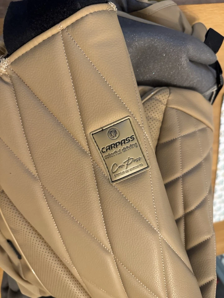 Conjunto completo de capas de assento de luxo tubulação Universal CAR PASS 5 lugares bege impermeável - Imagem 4 de 4
