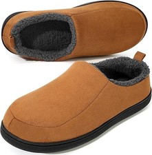 Mens Moccasin Slippers Indoor Outdoor House Slippers Warm Plush Fuzzy Memory ...