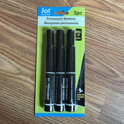 Jot Set of 3 Black, Permanent Markers Chisel Tip New