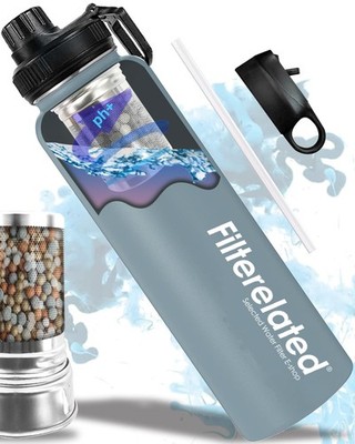 30oz Stainless Steel Portable Alkaline Filter Water Bottle, Creates Up to 9+ ...