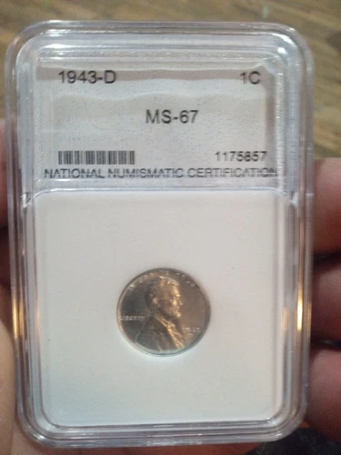 Lincoln Steel Cent - 1943 D/D - KM# 132a - ANACS MS 67- 1243517 - RPM Error RARE