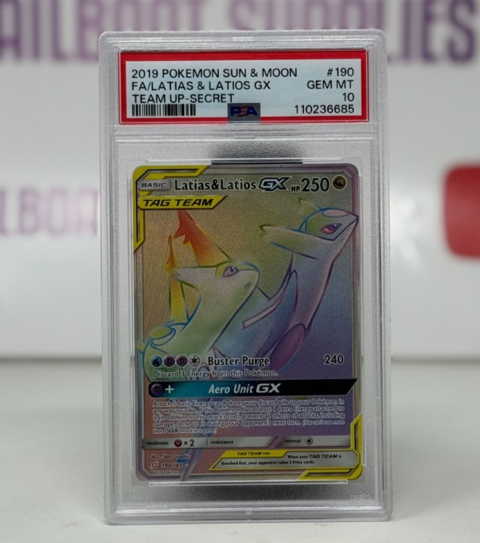 Pokemon TCG: Latias & Latios GX Full Art Secret Rare. Team Up 190/181. PSA 10