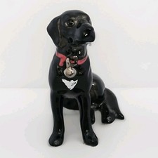 Hagen Renaker Black Lab Labrador Dog 1989 Vintage Retired White Chest Red Silver