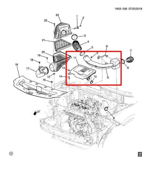 Chevrolet Blazer 2LT 2020-24 2,0 L limpiador de admisión de aire conducto de entrada con caja de resonador Foto 2 de 4