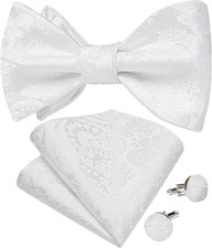 Men Bow Tie Paisley Striped Self-Bow Tie for Men and Silk Woven Bowtie Pocket Sq