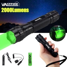 Hunting Green Light LED Flashlight Torch Rechargeable 500 Yards Coyote Varmint