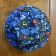 Ocean-Themed Toddler Bucket Hat One Size Blue Grey Reversible Beach Travel Swim