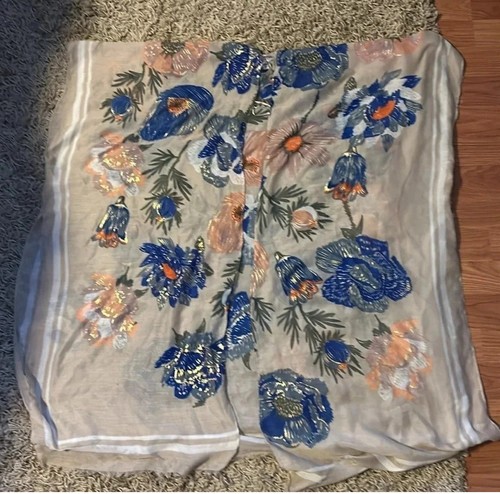 Woven Heart Cream with Blue,Gold and Orange Floral Kimono Womens Size OS - Bild 2 von 4