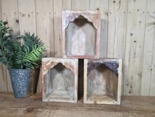 Vintage Rustic Reclaimed Indian Wooden Arched Temple Shelf Wall Display Shelves