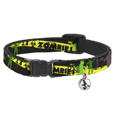 Cat Collar Breakaway with Bell Zombies Biohazard Black/Yellow/Green NARROW Fits
