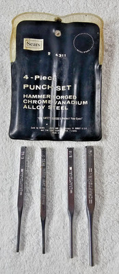 Vintage Craftsman 4 Pc Pin Punch Set WF Western Forge V Shield USA Sears 4311