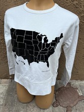 Calvin Klein Jeans White w/ USA Map Flocked Cropped Sweatshirt - Women s M