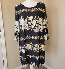 Old Navy Dress Floral GREY  3/4 Bell Sleeves  Woman's Rayon Size Large