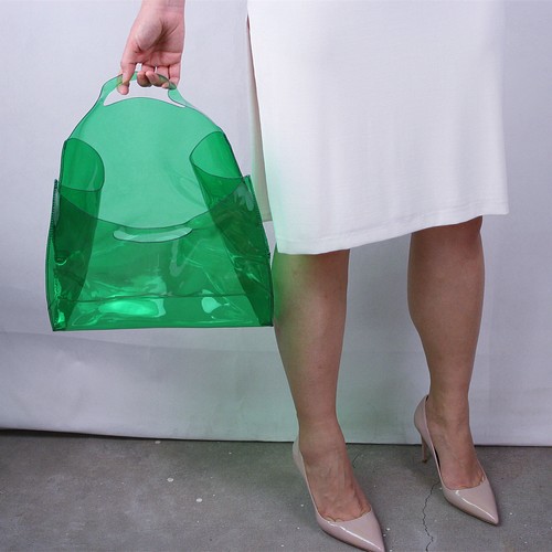 Borsa plastica vinile trasparente verde tote shopper manici trasparente confezione PVC - Foto 34 di 55