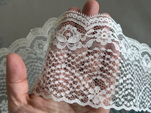 Vintage Nottingham Lace 9.5cm 95mm Floral Pattern White Wedding Lingerie Trim - Picture 5 of 9