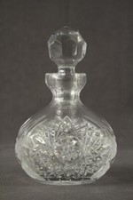 Vintage 2PC Set Cut Clear Czech Crystal Hobstar Barber Bottles Cruet Decanters