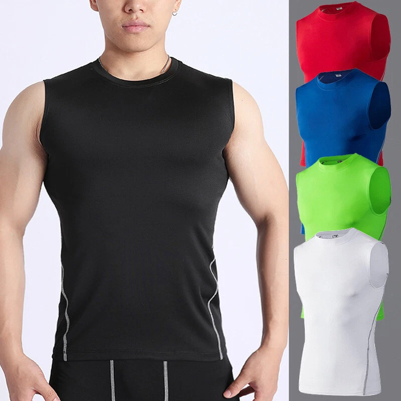 Men's Compression Tank Tops Slim Fit Athletic Muscle Tees Fitness Sleeveless  T-Shirt Cotton Breathable Sport Vest 