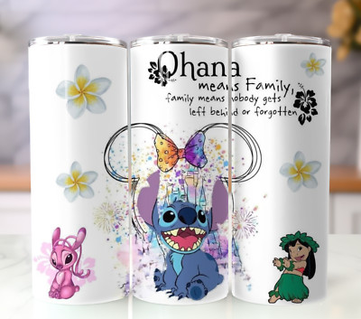 20oz Stainless Steel Insulated Tumbler - Ohana Means Family - Stitch Theme Cup