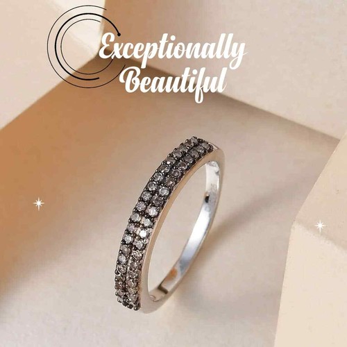 0.25ctw Double Row Red Diamond Band Ring Black Rhodium & Platinum Plated Size 5 - Picture 2 of 6