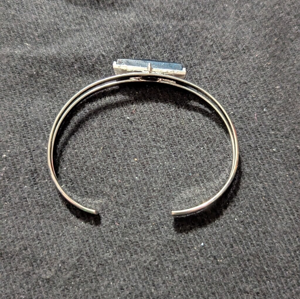 Silver Tone Blue Rectangle Rhinestone Cuff Bangle… - image 3