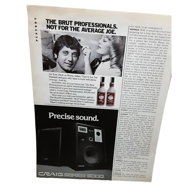 1976 Joe Namath Brut and Craig Speakers Vintage Print Ad 70s Original