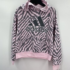 NWT Adidas girls Hoodie Med 10/12 Pink and gray zebra print