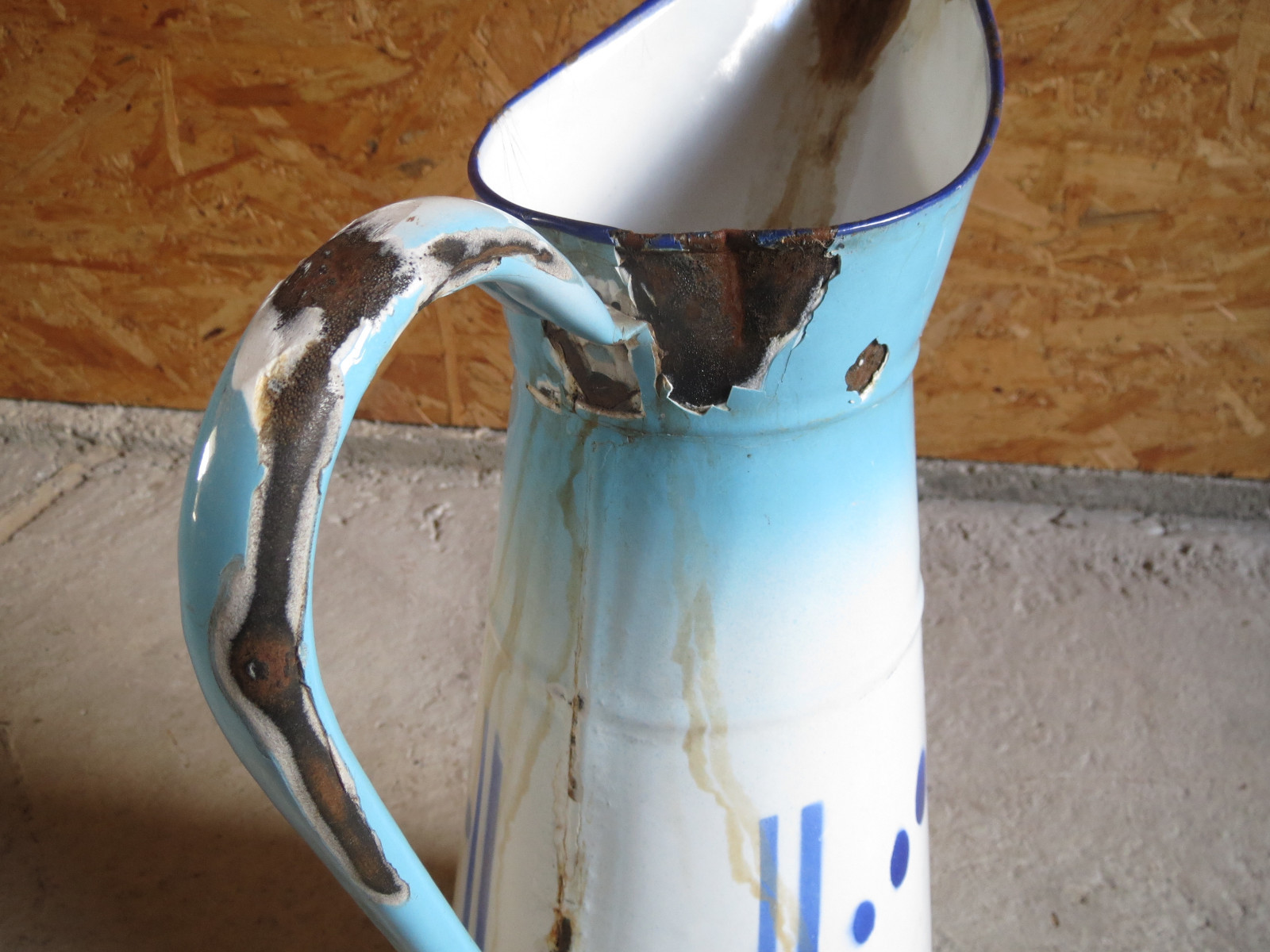 Vintage Enamel Metal Water Pitcher 1950s Decor Brocante Kitsch