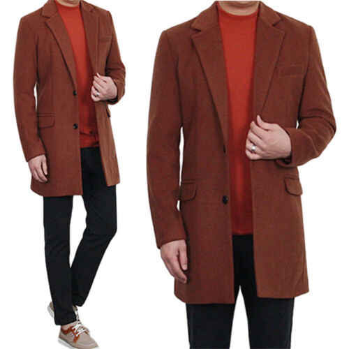 Men's Woolen Trench Coat French Business Overcoat Winter Warm Long Top Coat - Foto 1 di 6