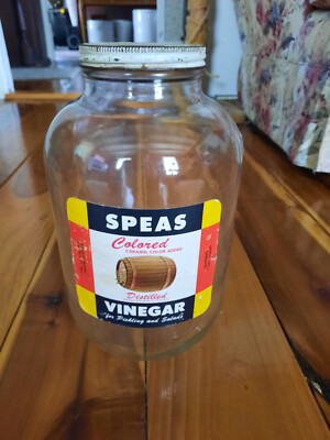 1960s Speas One Gallon Wide Mouthed Vinegar Jar. Nice Label
