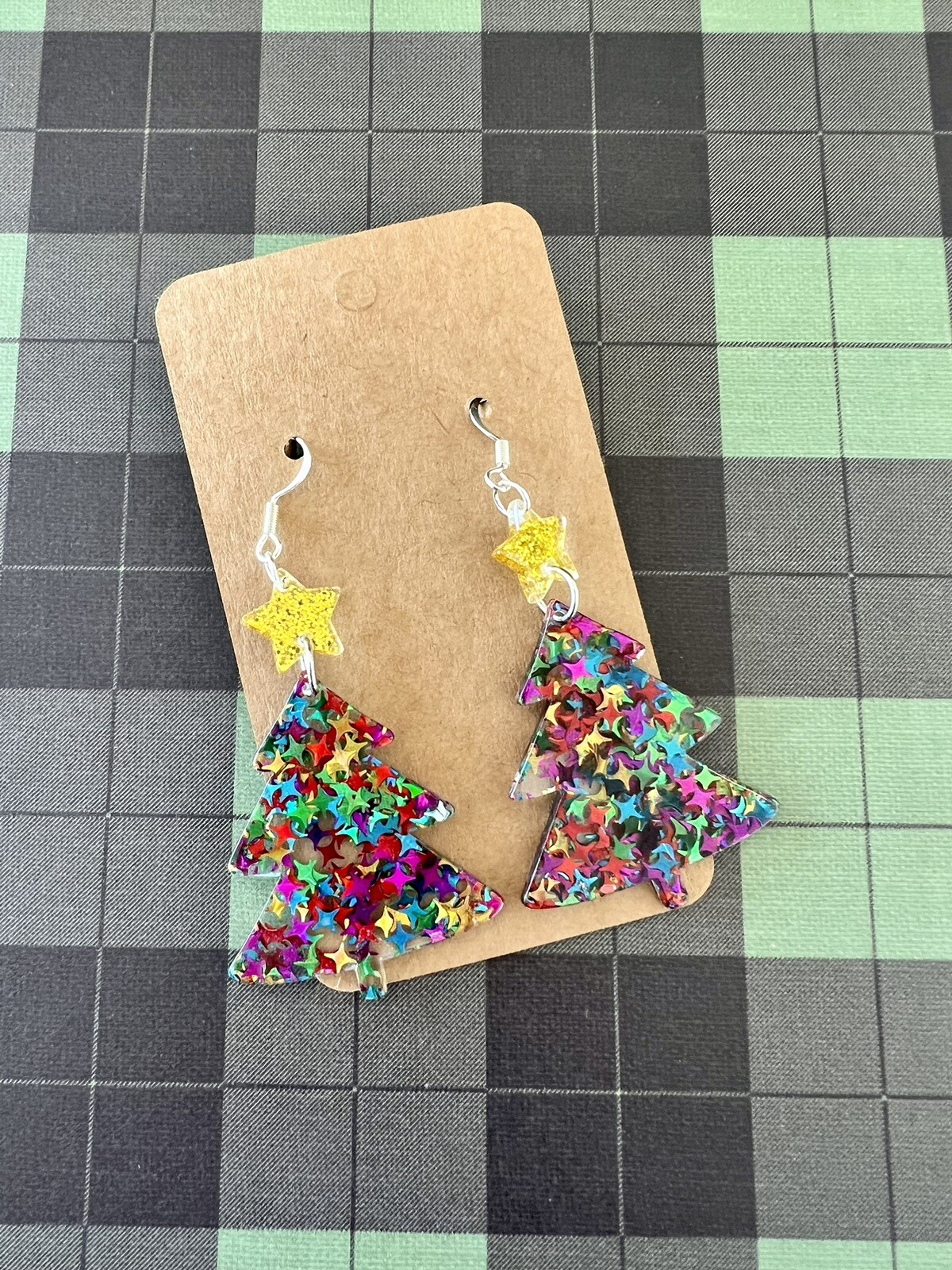 Handmade Christmas Tree Dangle Earrings - Sparkly Acrylic Laser Cut