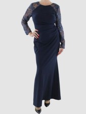 Eliza J Women's Navy Blue Embellished Combo Side Ruched Gown Dress Size 8