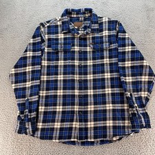ORVIS The Perfect Flannel Shirt Mens XL Blue Plaid Button Up Cotton Suede Trim