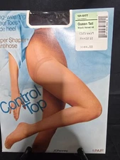 JCPenney Control Top Super Shaper Pantihose Queen Tall Black Velvet  NWT