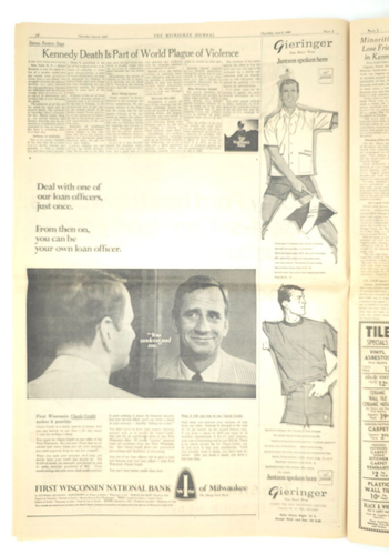 1968 Robert Kennedy Dies by Assassin's Bullet RFK Mourning Day Milwaukee Journal - Picture 10 of 18