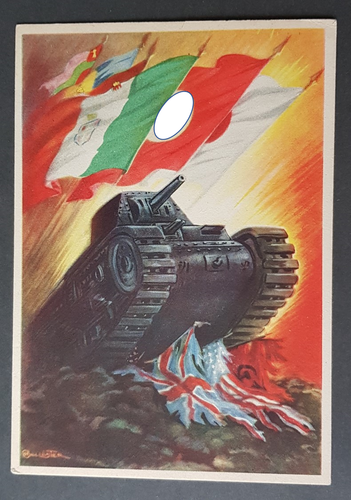 THIRD REICH / ITALIAN ORIGINAL WW2 POSTCARD OF THE WEHRMACHT PANZER TANK ATTACK - Photo 3 sur 3