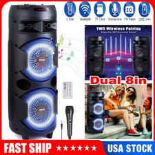 Dual 8" Woofer FM Bluetooth Speaker Heavy Bass Sound Party Portable with Mic LED