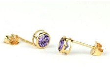 14K Round Bezel Set 4mm Yellow Gold Birthstone Earrings