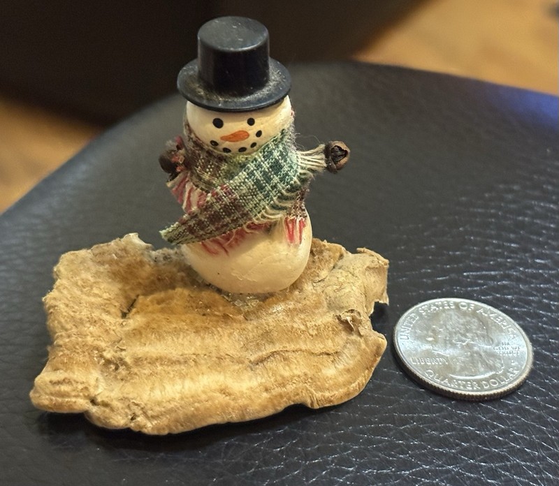 Vintage Spun Cotton Snowman Christmas Miniature with Black Top Hat 1 3/4"