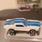 Hot Wheels Custom Mustang White Blue Diecast Car 1:64 Opening Hood Vintage 1968