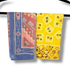 Vintage Set Of 2 Bandanas 90s Made in USA Western Tribal Wamcraft Blue Yellow