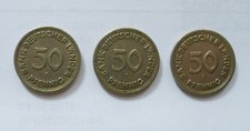 50 Pfennig Bank Deutscher Länder, 3 Kursmünzen 1949  D F J, nicht gesäubert