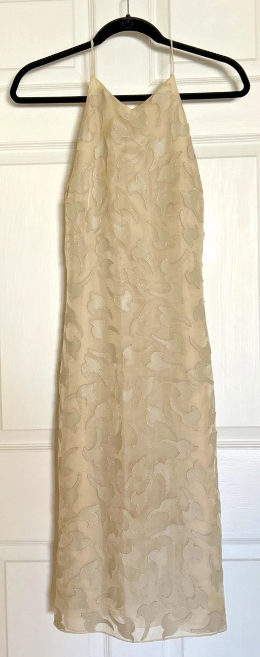 Giorgio Armani — Giorgio Armani Collezioni New Silk Formal Cocktail Dress Women Sz 8 Beige Leaves