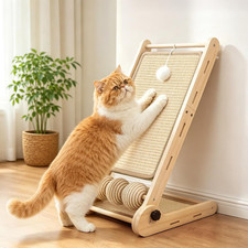 32" L-Shaped Sisal Cat Scratcher Post with Ball Toy - Space-Saving Design