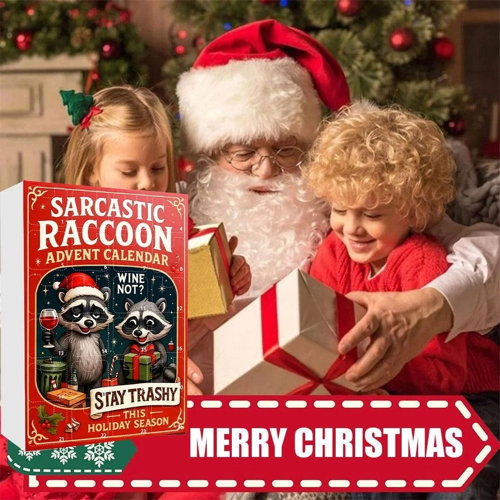Sarcastic Raccoon Advent Calendar 2025, 24 Days Christmas Flat 2D