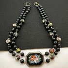 Vintage Onyx Cloisonne Enamel Beaded Choker Necklace Gold Tone — photo 7
