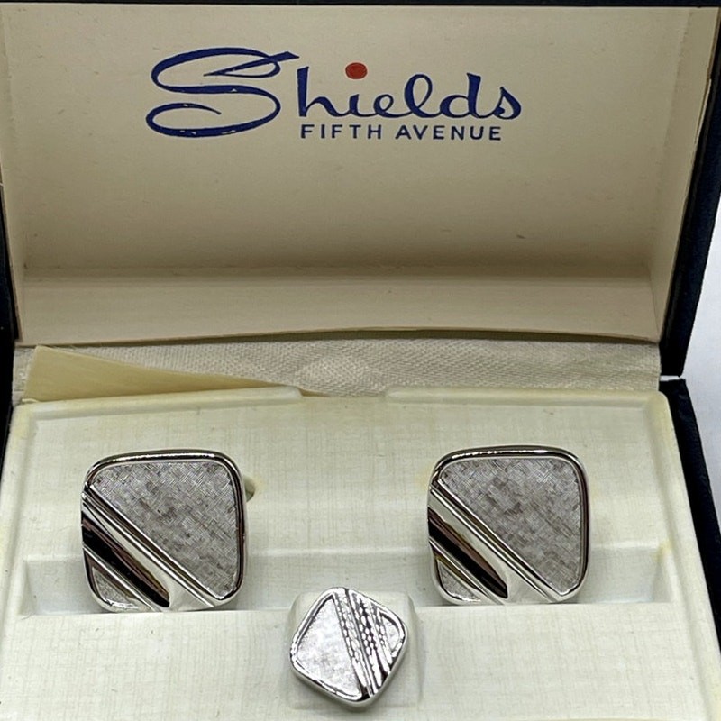 Shields Mens Jewelry Cufflink Set w/ Tie Tack Pin View 3