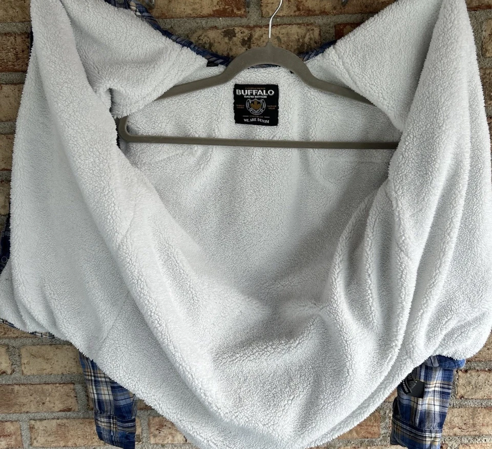 Chaqueta de franela forrada David Buffalo Sherpa para hombre con botones talla pequeña Foto 4 de 4